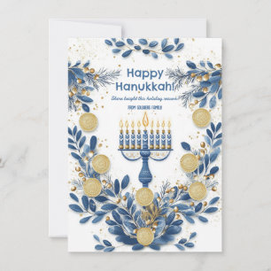 Cartão De Festividades Texto personalizado Blooms de Hanukkah Radiante
