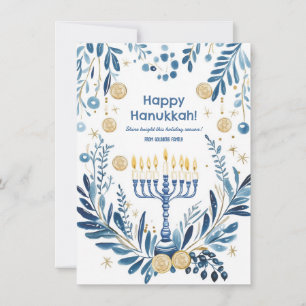 Cartão De Festividades Texto personalizado Blooms de Hanukkah Radiante