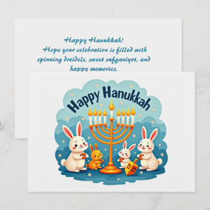 Cartão De Festividades Texto personalizado Coelho da Hanukkah Menorá