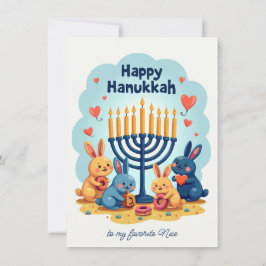 Cartão De Festividades 🕎Texto personalizado Coelho da Hanukkah Menorá F