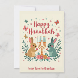 Cartão De Festividades Texto personalizado Coelho da Menorá de Hanukkah