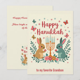 Cartão De Festividades Texto personalizado Coelho da Menorá de Hanukkah