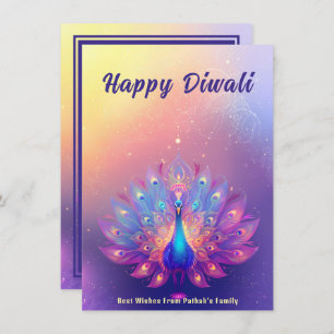 Cartão De Festividades Texto personalizado, Diwali Peacock Splendor