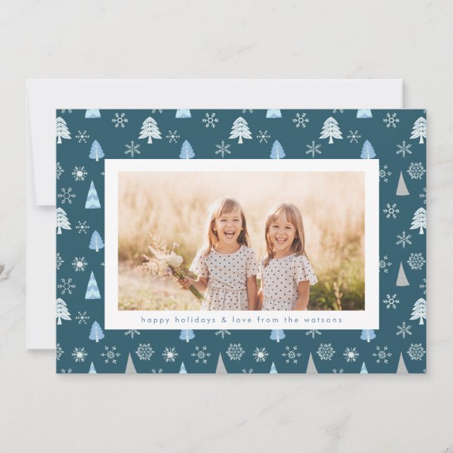 Cartão De Festividades Texto Personalizado do Floco de Neve da Árvore de  (Frente)