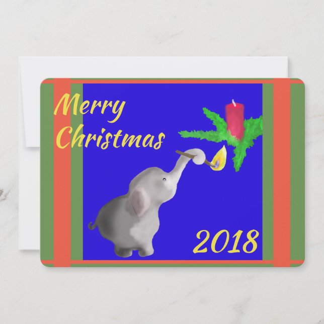 Cartão De Festividades Texto Personalizado Do Xmas De Luzes De Elefante M (Frente)