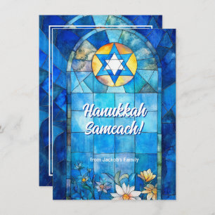 Cartão De Festividades Texto personalizado Feliz Hanukkah, vidro manchado