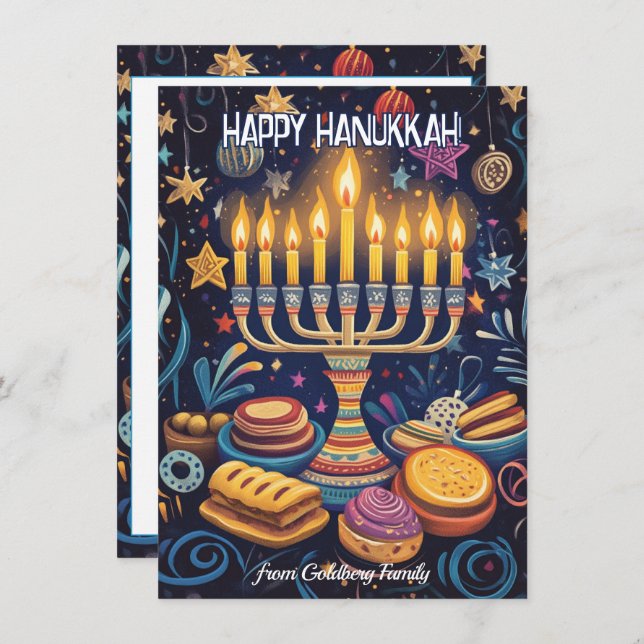 Cartão De Festividades Texto personalizado Festival de Luzes Delícia. (Frente/Verso)