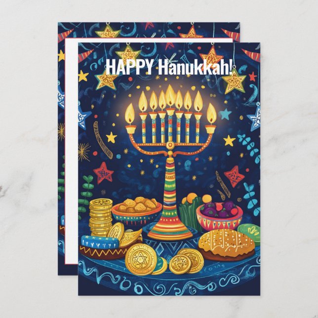 Cartão De Festividades Texto personalizado Hanukkah Harmony (Frente/Verso)