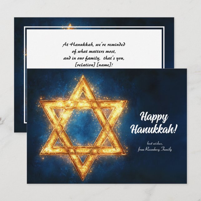 Cartão De Festividades Texto personalizado Happy Hanukkah ✡️, Estrela de  (Frente/Verso)