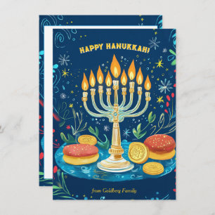 Cartão De Festividades Texto personalizado que Starlit Hanukkah deseja