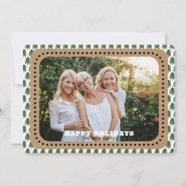 Cartão De Festividades Texto Traseiro da Árvore de Natal Verde e Branco s