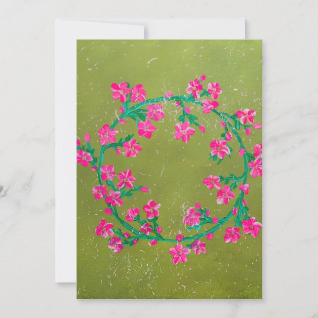 Cartão De Festividades Textured Pink Flower Wreath Painting  (Frente)