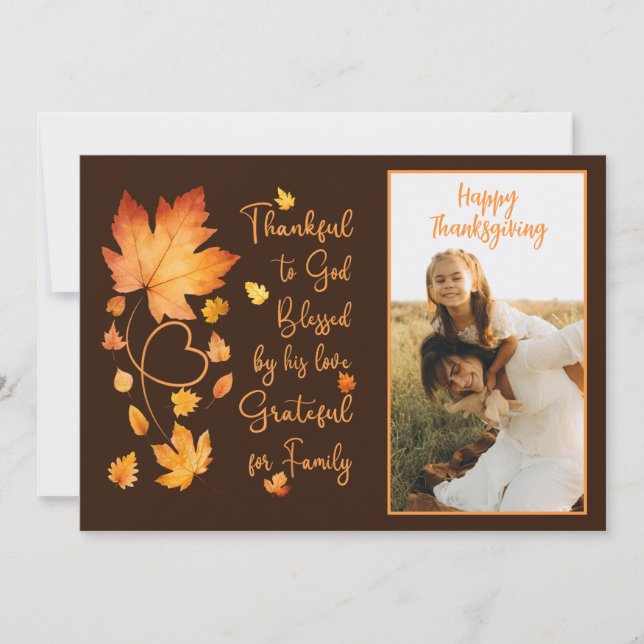 Cartão De Festividades Thankful to God Thanksgiving Card with Photo (Frente)