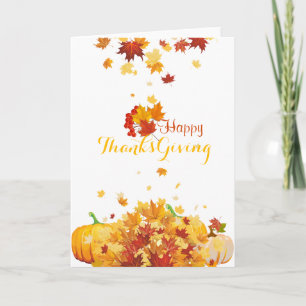 Cartão De Festividades Thanksgiving Autumn Falling Leaves and Pumpkins