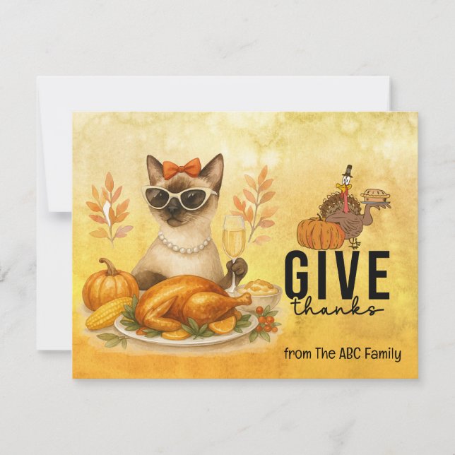 Cartão De Festividades Thanksgiving Day for Cat Lovers Holiday Card  (Frente)