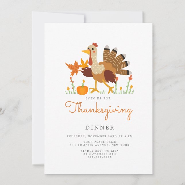 Cartão De Festividades Thanksgiving Dinner Invitation Flat Card (Frente)