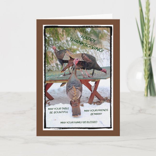 Cartão De Festividades Thanksgiving Trio of Turkeys Card - Blessings (Frente)