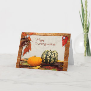 Cartão De Festividades Thanksgivukkah Blessings with Gourds Photo Card