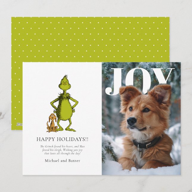 Cartão De Festividades The Grinch & Max Personalized Photo Holiday Card (Frente/Verso)