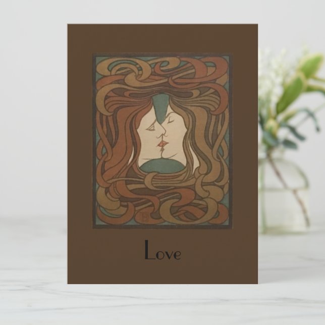 Cartão De Festividades The Kiss 1898, mulher - Art Nouveau - Ilustração (Em pé/Frente)