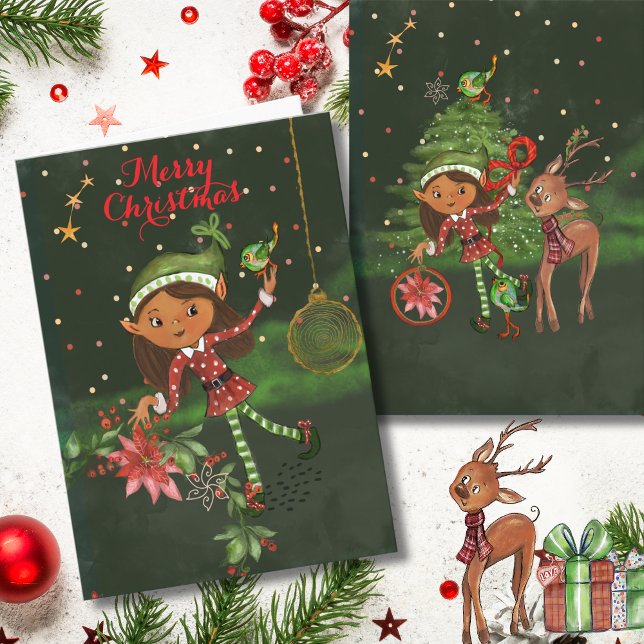 Cartão De Festividades The little Elf sends you a wish I Kids Christmas  (The little Elf sends you a wish I Kids Christmas Holiday Card)