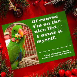 Cartão De Festividades The Nice List Funny Parrot Christmas Photo Card