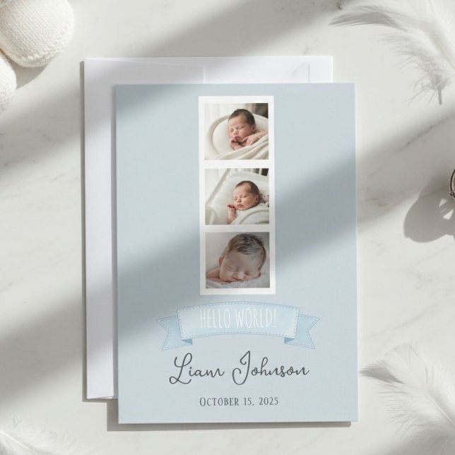 Cartão De Festividades Three-Photo Birth Announcement Card - Personalized (Criador carregado)