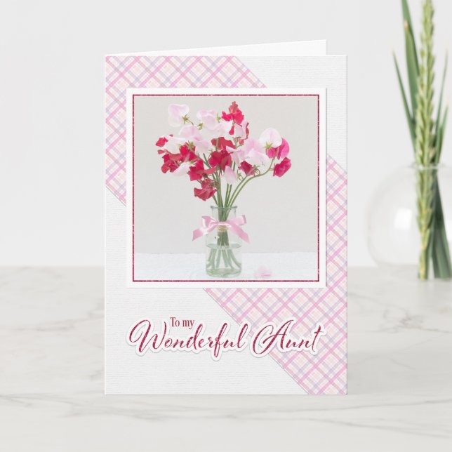 Cartão De Festividades Tia Birthday Card Vase of Sweetpeas Flowers (Frente)