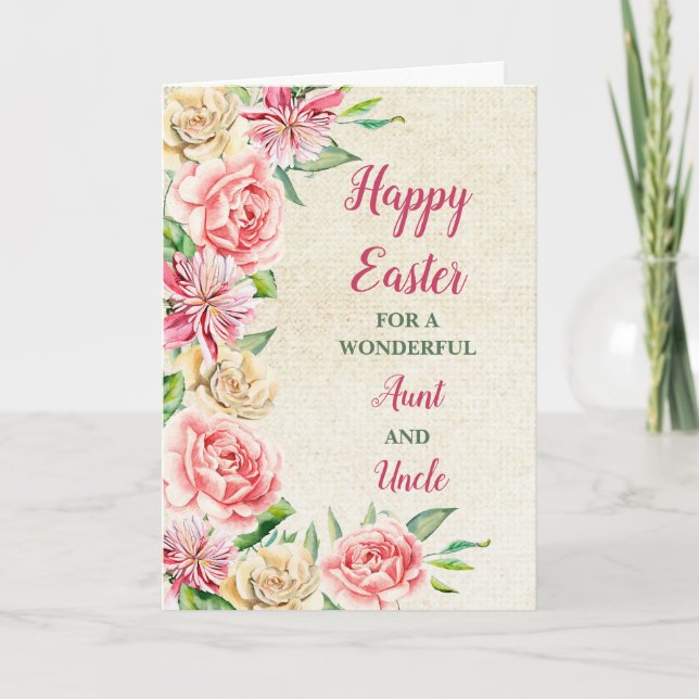 Cartão De Festividades Tia e Tio do Felz pascoa das Flores da primavera (Frente)