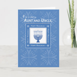 Cartão De Festividades Tia e Tio Hanukkah Desejam Menorah Azul