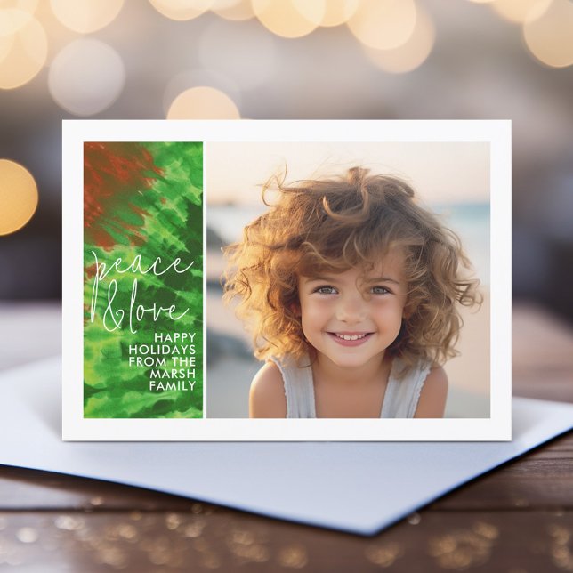 Cartão De Festividades Tie-Dye Red Green - 1 Foto - Feliz Natal (A funky tie dye design with 1 Christmas photo. Online and download options available.)