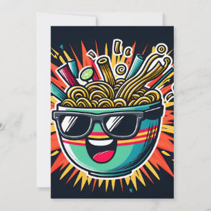 Cartão De Festividades Tigela de Ramen de Macarrão Cartoon Fofo e Diverti