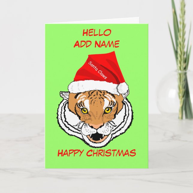 Cartão De Festividades Tiger no Chapéu de Santa Personalização Personaliz (Frente)