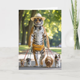 Cartão De Festividades Tiger Walkin' the Dog Card