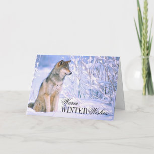 Cartão De Festividades Timber Wolf Sentado em Neve