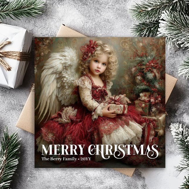 Cartão De Festividades Timeless Burgundy Red Green Victorian Angel Xmas (Timeless Burgundy Red Green Victorian Angel Christmas)
