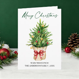 Cartão De Festividades Tinta de Caligrafia Aquarela Natal Pinheiro Arco V