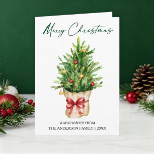 Cartão De Festividades Tinta de Caligrafia Aquarela Natal Pinheiro Arco V
