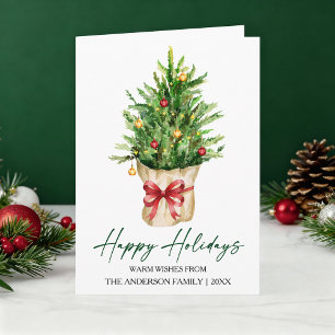 Cartão De Festividades Tinta de Caligrafia Aquarela Pinheiro Arco Vermelh