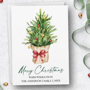 Cartão De Festividades Tinta de Caligrafia Aquarela Pinheiro Natal Vermel