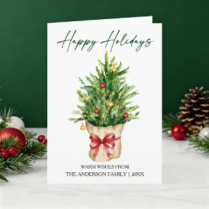 Cartão De Festividades Tinta de Caligrafia Aquarela Pinheiro Vermelho Arc