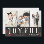 Cartão De Festividades Tipografia Botânica 3 Colagem de Fotos Joyful<br><div class="desc">Completamente personalizável de todas as formas possíveis, esta nova coleção de cartões de férias apresenta os nossos frutos de inverno pintados manualmente e trabalho de arte de folhagem. Boas saudações modernas entrelaçadas entre a trabalho de arte faz uma declaração tipográfica caprichosa que se destaca. Esta coleção inclui várias opções de...</div>