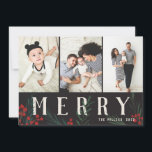 Cartão De Festividades Tipografia Botânica 3 Feliz de Colagem de Fotograf<br><div class="desc">Completamente personalizável de todas as formas possíveis, esta nova coleção de cartões de férias apresenta os nossos frutos de inverno pintados manualmente e trabalho de arte de folhagem. Boas saudações modernas entrelaçadas entre a trabalho de arte faz uma declaração tipográfica caprichosa que se destaca. Esta coleção inclui várias opções de...</div>