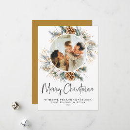 Cartão De Festividades Tipografia Botânica Elegante | 1 Foto Natal