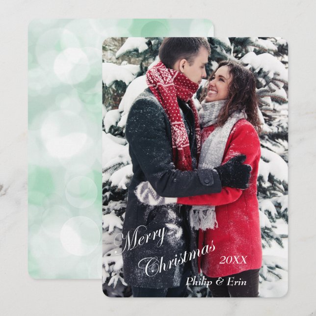 Cartão De Festividades Tipografia Branca Verde - Natal Moderno (Frente/Verso)