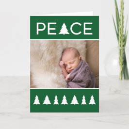 Cartão De Festividades Tipografia da Paz em Negrito Árvores Brancas Verde