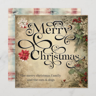 Cartão De Festividades Tipografia das Flores Clássicas de Natal Feliz