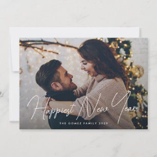 Cartão De Festividades Tipografia de Foto Elegante Simples no Ano Novo Ma