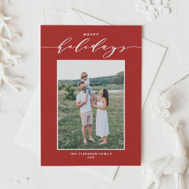 Cartão De Festividades Tipografia de mistura moderna vermelha Foto Feliz 