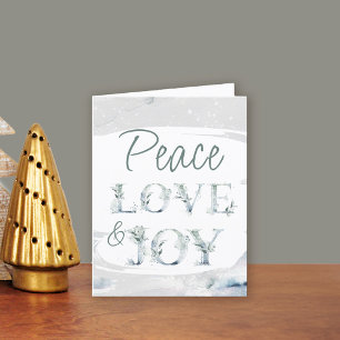 Cartão De Festividades Tipografia de Natal em Aquarela Paz Amor & Alegria